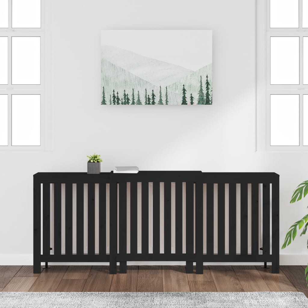 VidaXL Boîtier de radiateur 210x21x85 cm bois de pin massif noir