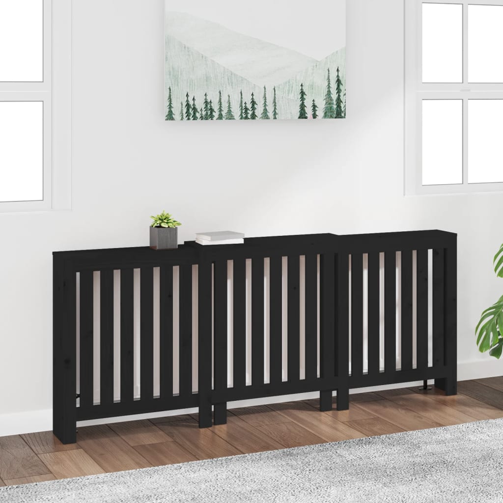VidaXL Boîtier de radiateur 210x21x85 cm bois de pin massif noir