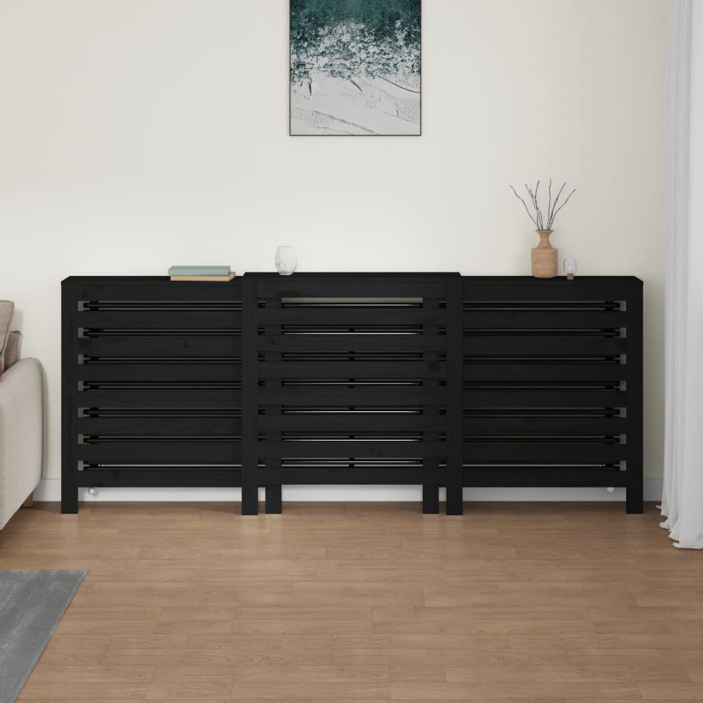 VidaXL Boîtier de radiateur 210x21x85 cm bois de pin massif noir