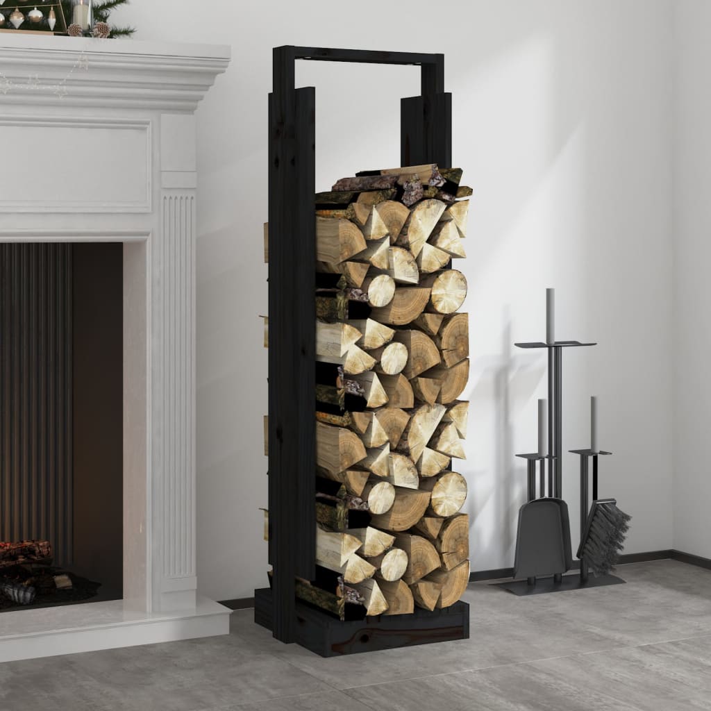 Porte-bloc de bois vidaxl 33.5x30x110 cm Pine solide noir