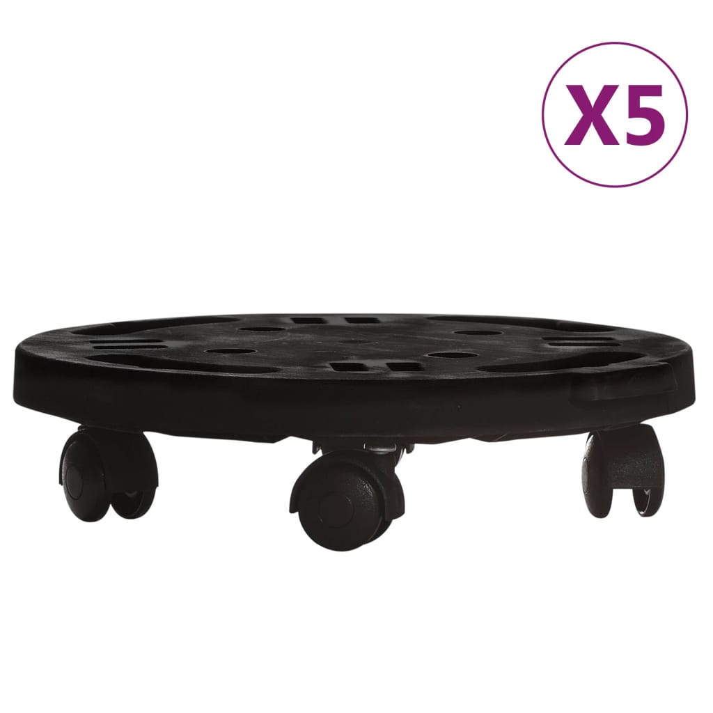 VidaXL Chariots pour plantes à roulettes 5 pcs 170 kg diamètre 30 cm noir