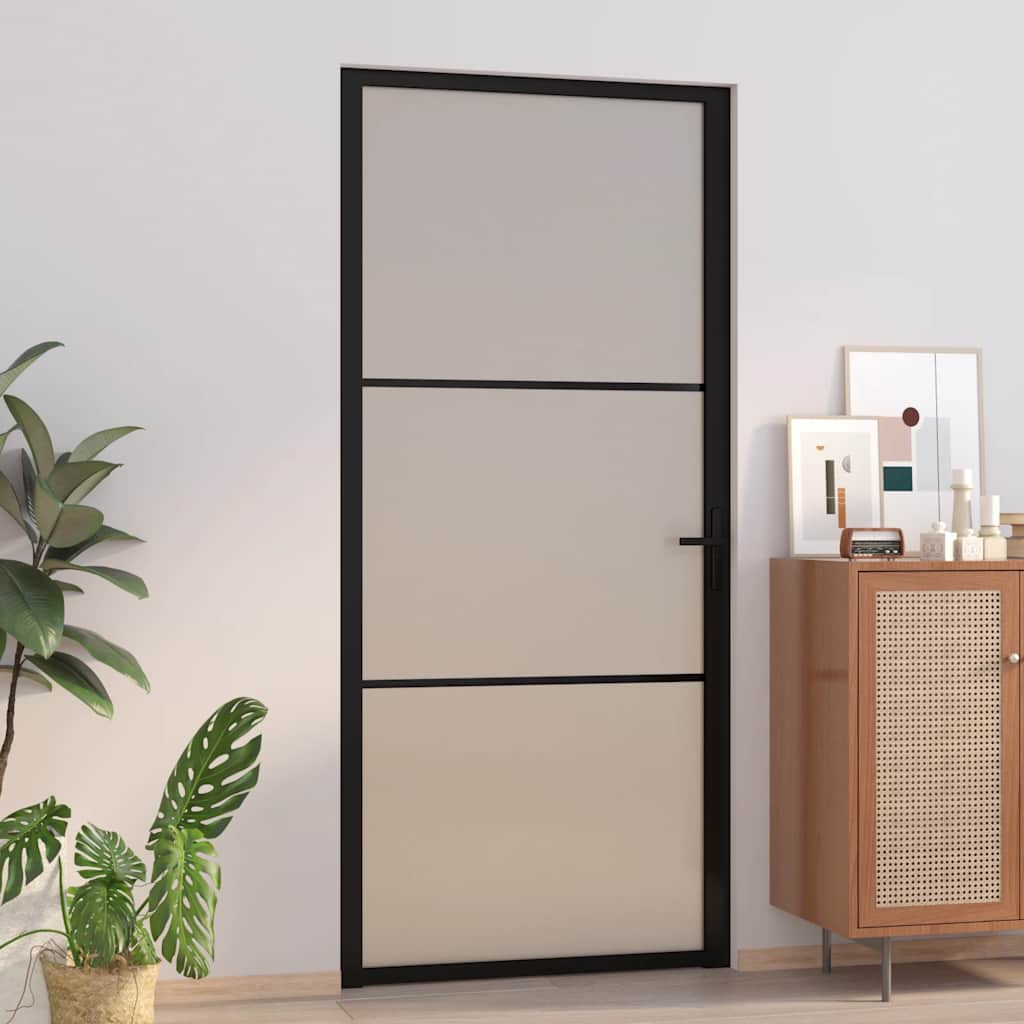 VidaXL Porte intérieure 93x201,5 cm verre dépoli et aluminium noir
