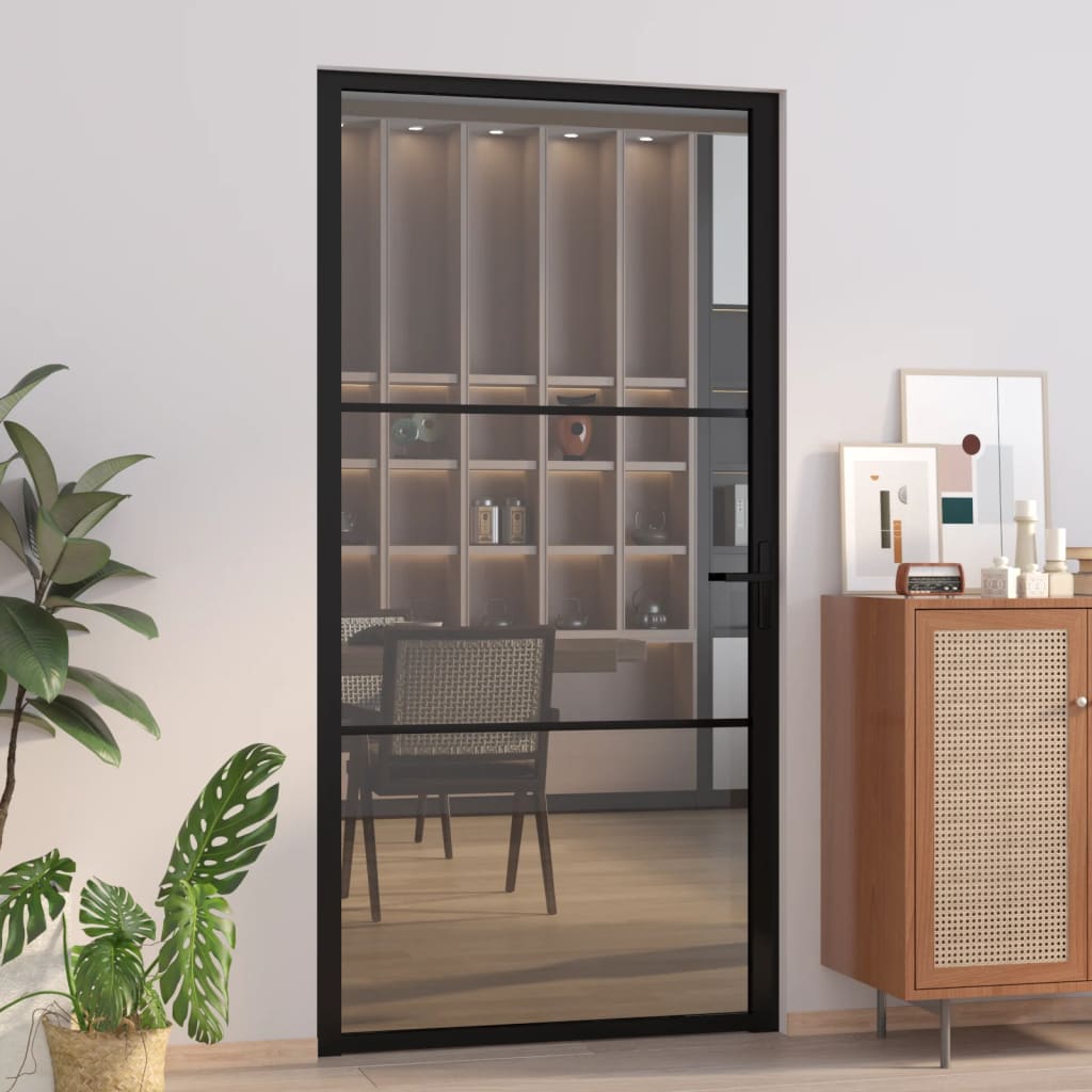 Vidaxl Porte intérieure 102.5x201.5 cm Verre ESG et noir en aluminium