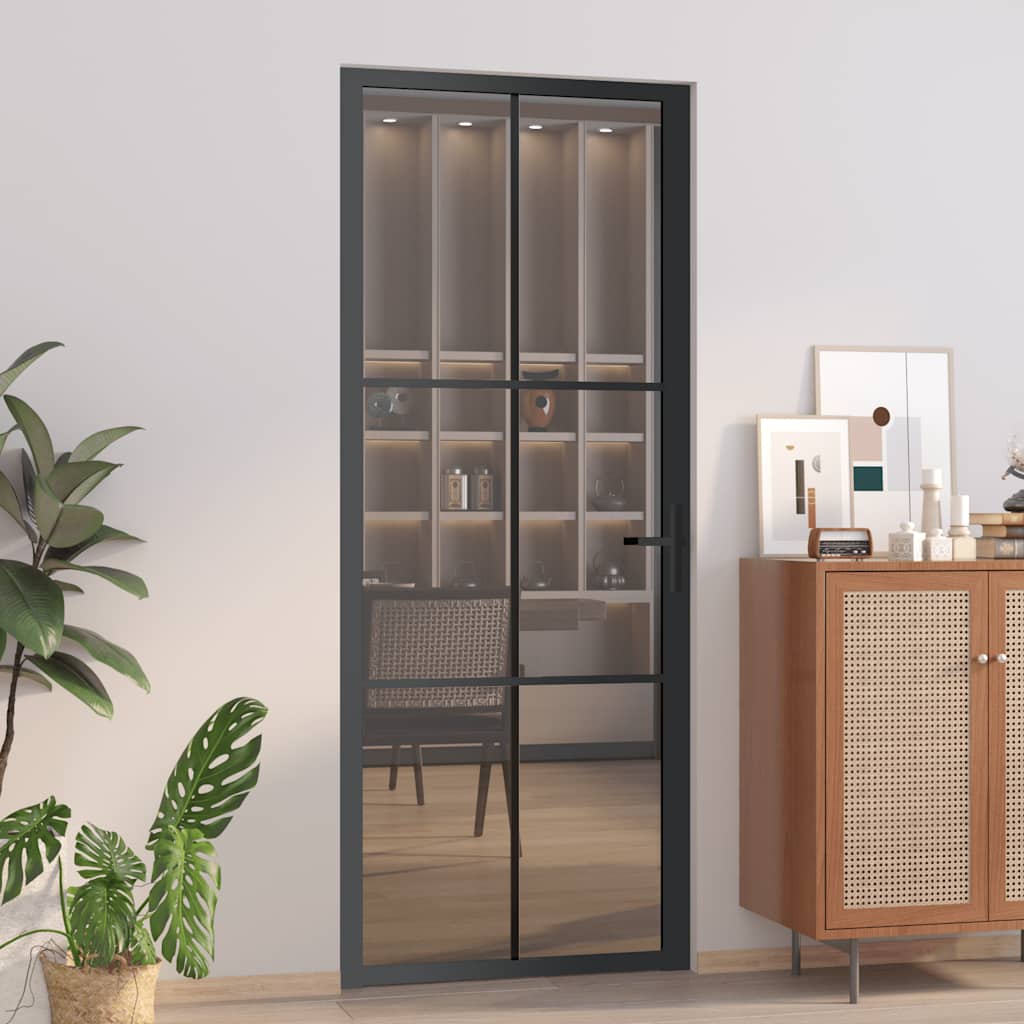 VidaXL Porte intérieure 83x201,5 cm verre ESG et aluminium noir