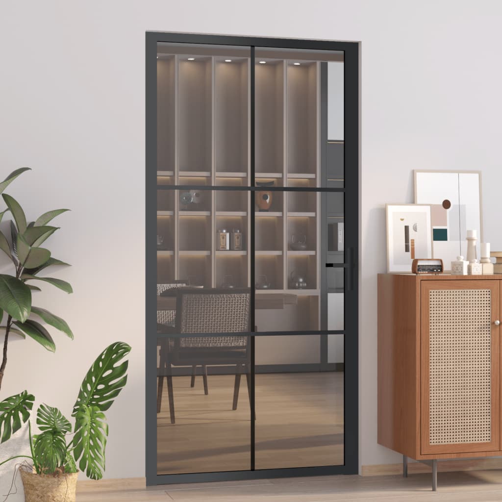 VidaXL Porte intérieure 102,5x201,5 cm verre ESG et aluminium noir