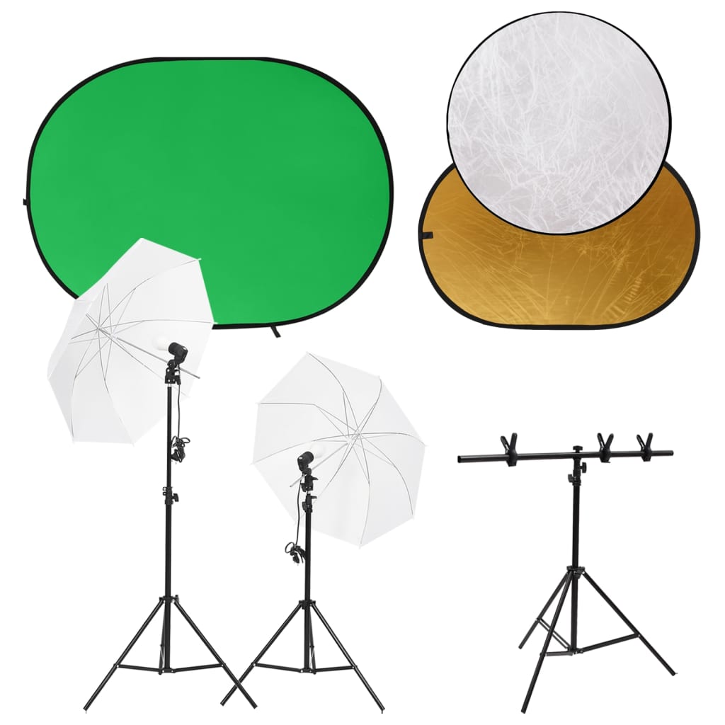 VidaXL Studio photo avec jeu de lumière, écran de fond et réflecteur