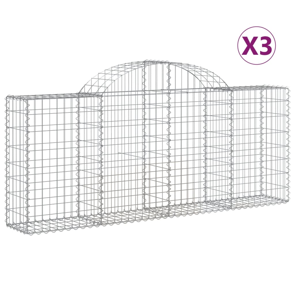 VidaXL Gabions 3 pcs courbé 200x30x80 100 cm fer galvanisé