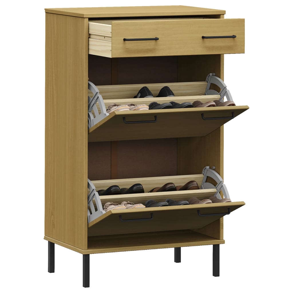 VidaXL Armoire à chaussures avec pieds en métal OSLO bois de pin massif marron