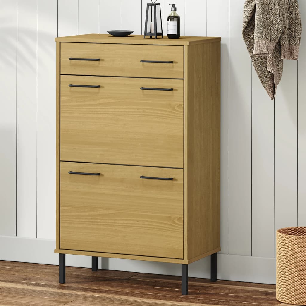 VidaXL Armoire à chaussures avec pieds en métal OSLO bois de pin massif marron