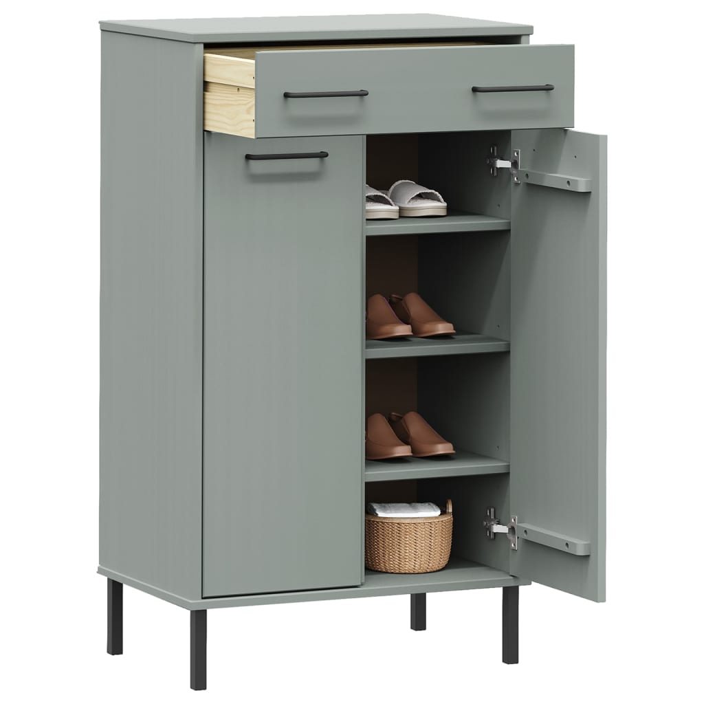Vidaxl armoire à chaussures avec pieds en métal Oslo bois de pin massif gris