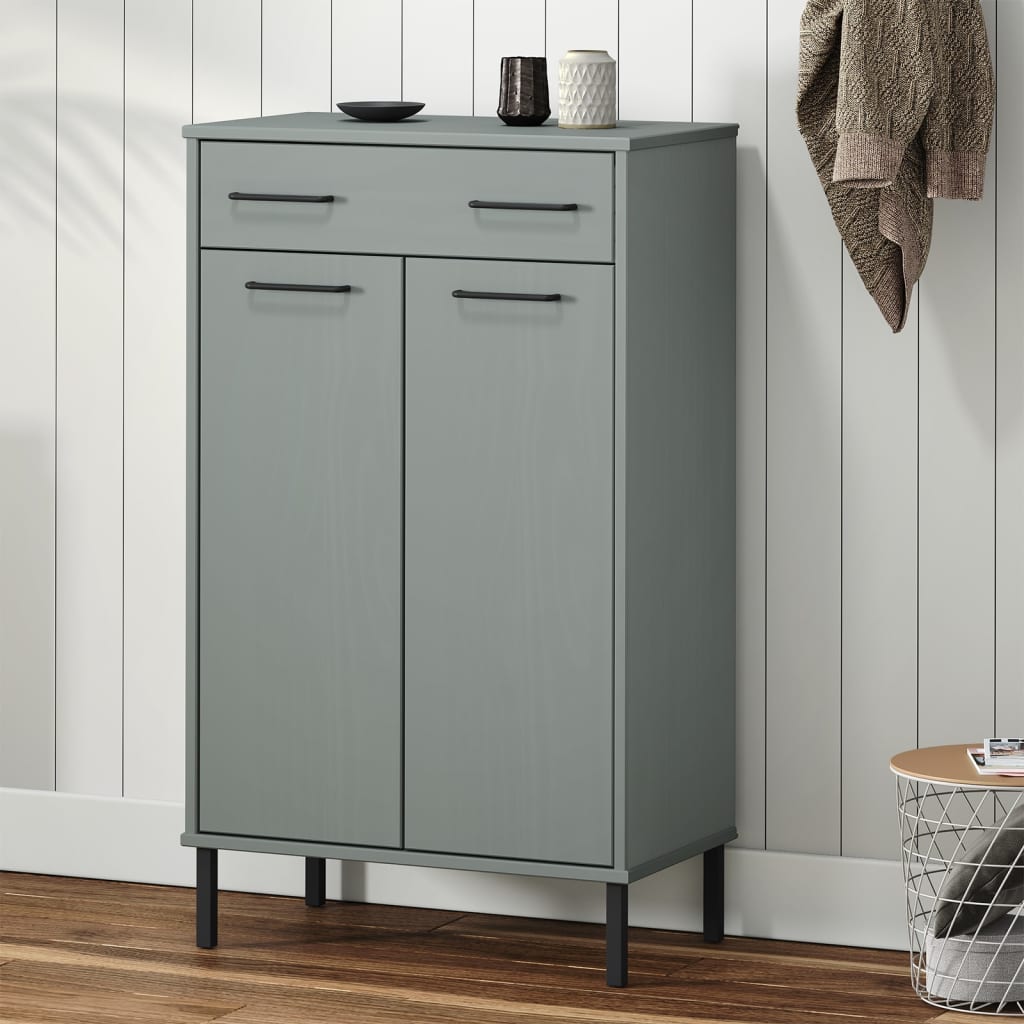 Vidaxl armoire à chaussures avec pieds en métal Oslo bois de pin massif gris