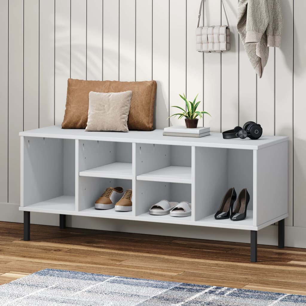 VidaXL étagère à chaussures avec pieds en métal Oslo 106x35x45 cm bois de pin blanc