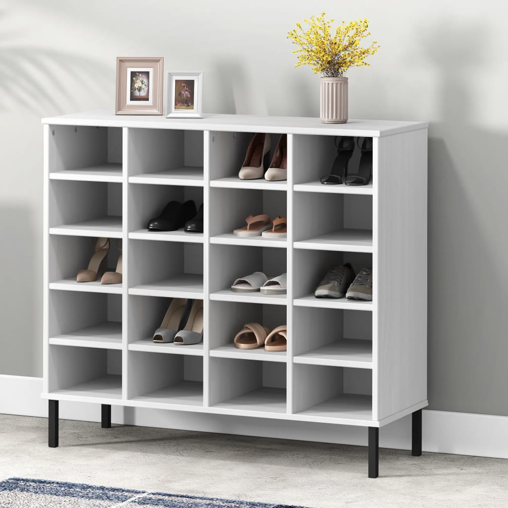 VidaXL étagère à chaussures avec pieds en métal Oslo 95x35x86 cm bois de pin blanc