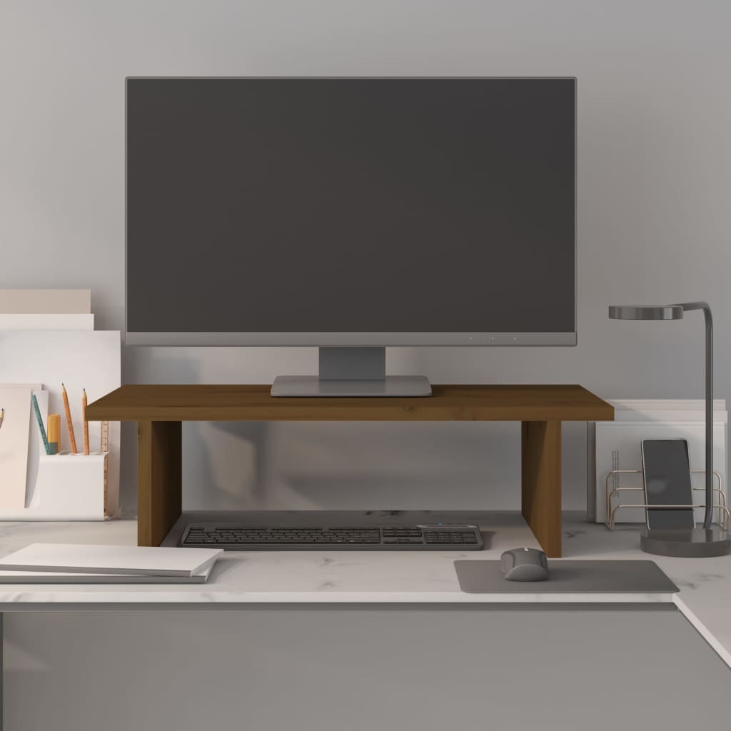 VidaXL Support pour moniteur 50x27x15 cm bois de pin massif marron miel