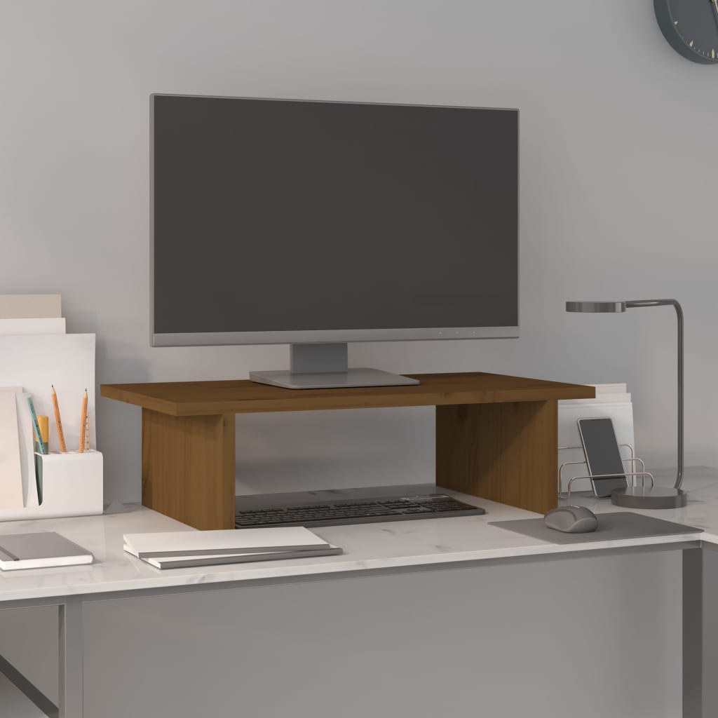 VidaXL Support pour moniteur 50x27x15 cm bois de pin massif marron miel