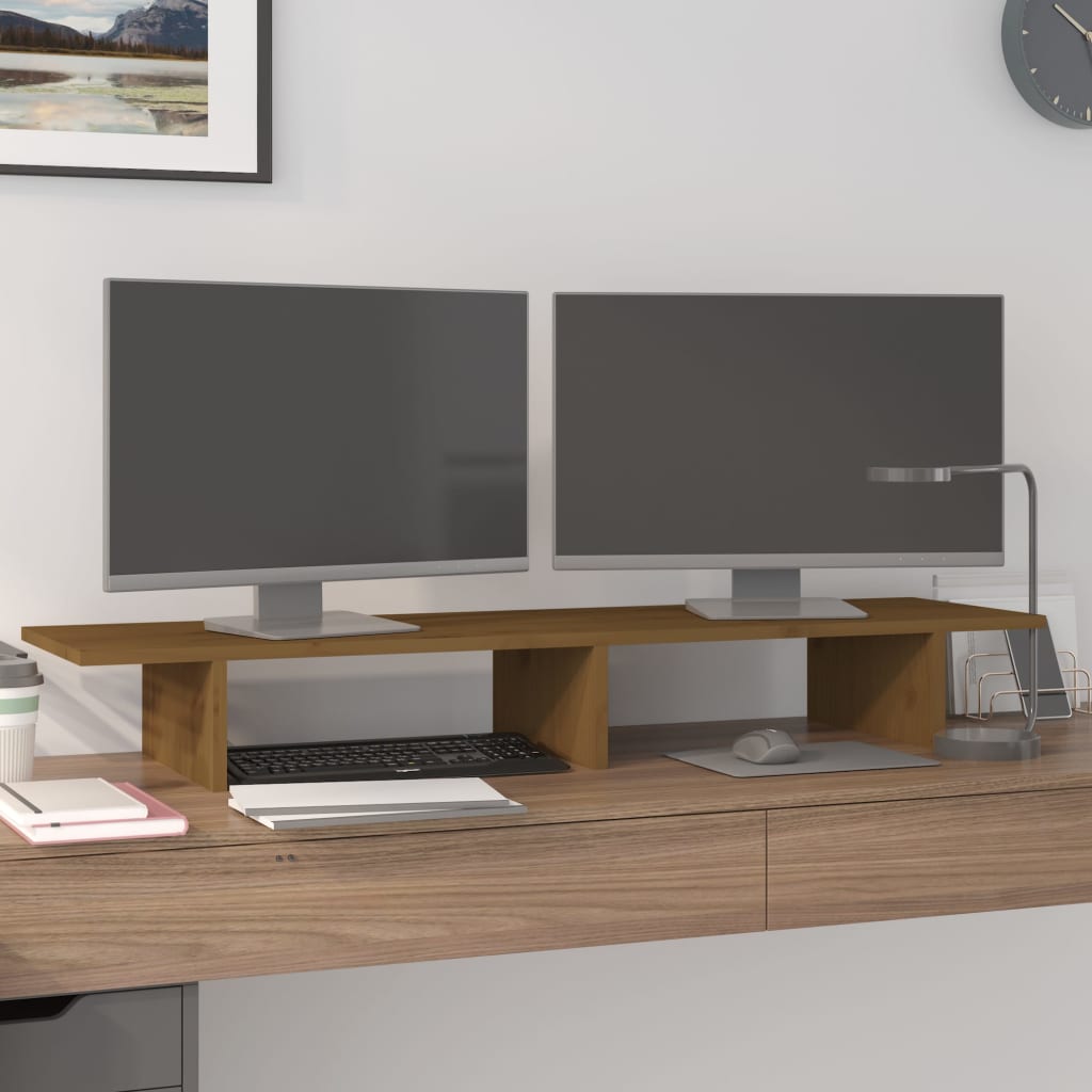 Vidaxxl support pour écran 100x27x15 cm bois de pin massif marron miel