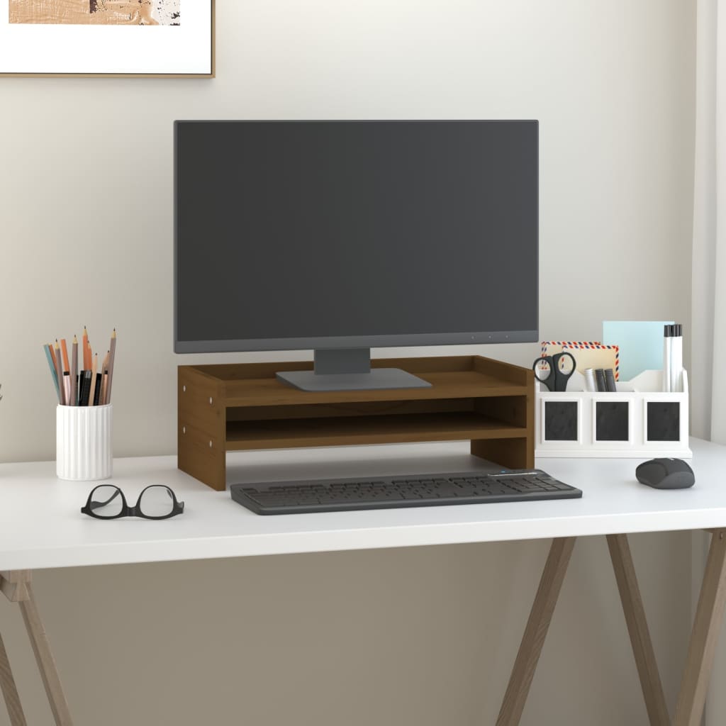 Vidaxx support pour moniteur 50x24x16 cm bois de pin massif marron miel