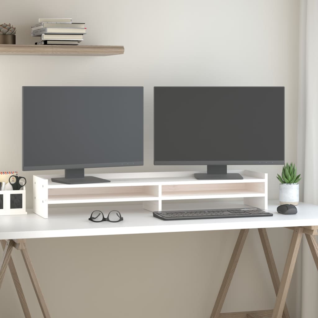 VidaXL support pour moniteur 100x24x16 cm bois de pin massif blanc