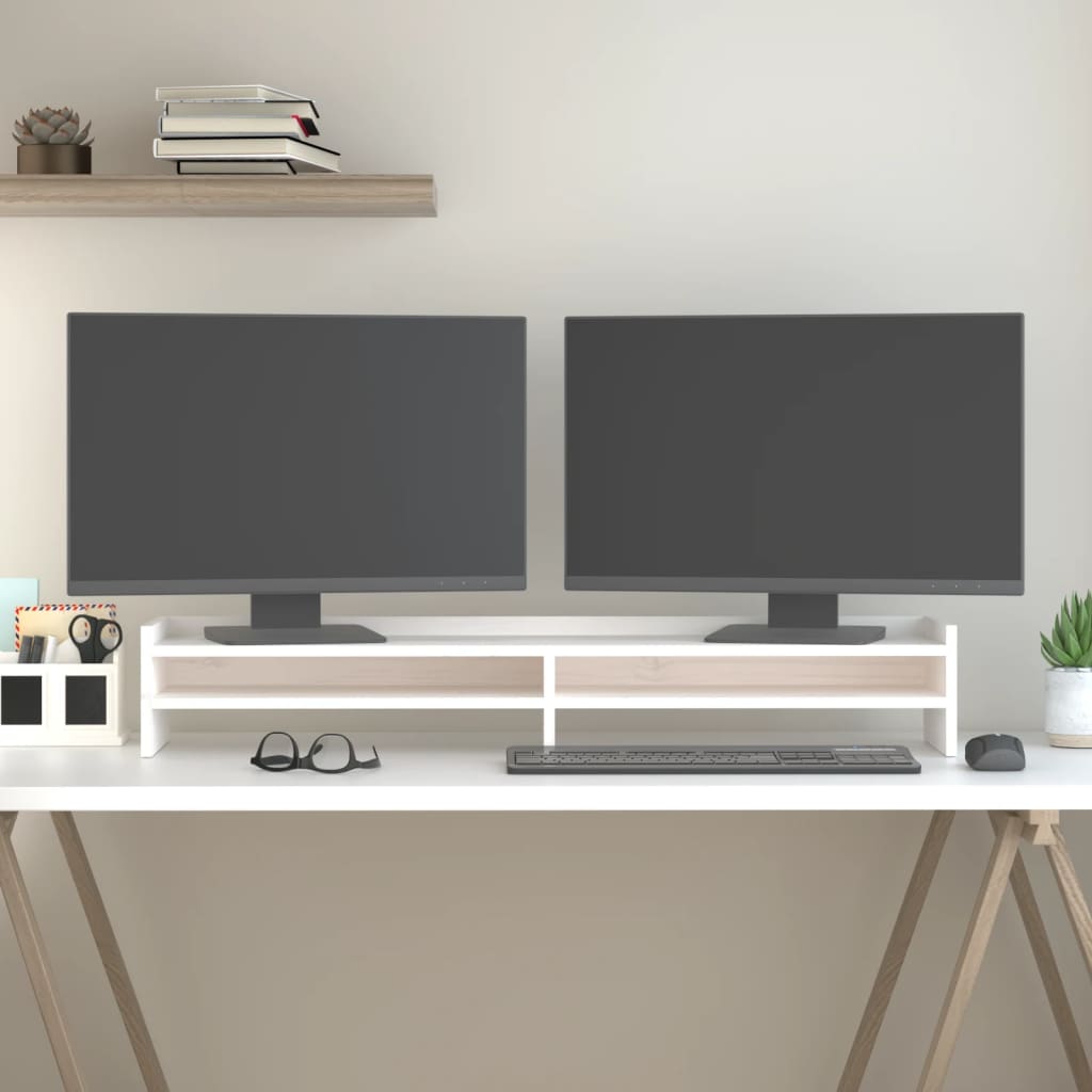 VidaXL support pour moniteur 100x24x16 cm bois de pin massif blanc