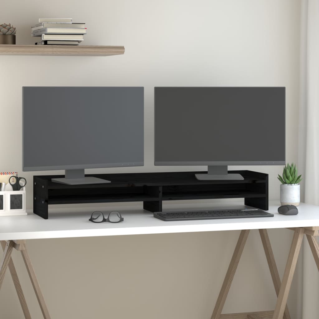 VidaXL support pour moniteur 100x24x16 cm bois de pin massif noir