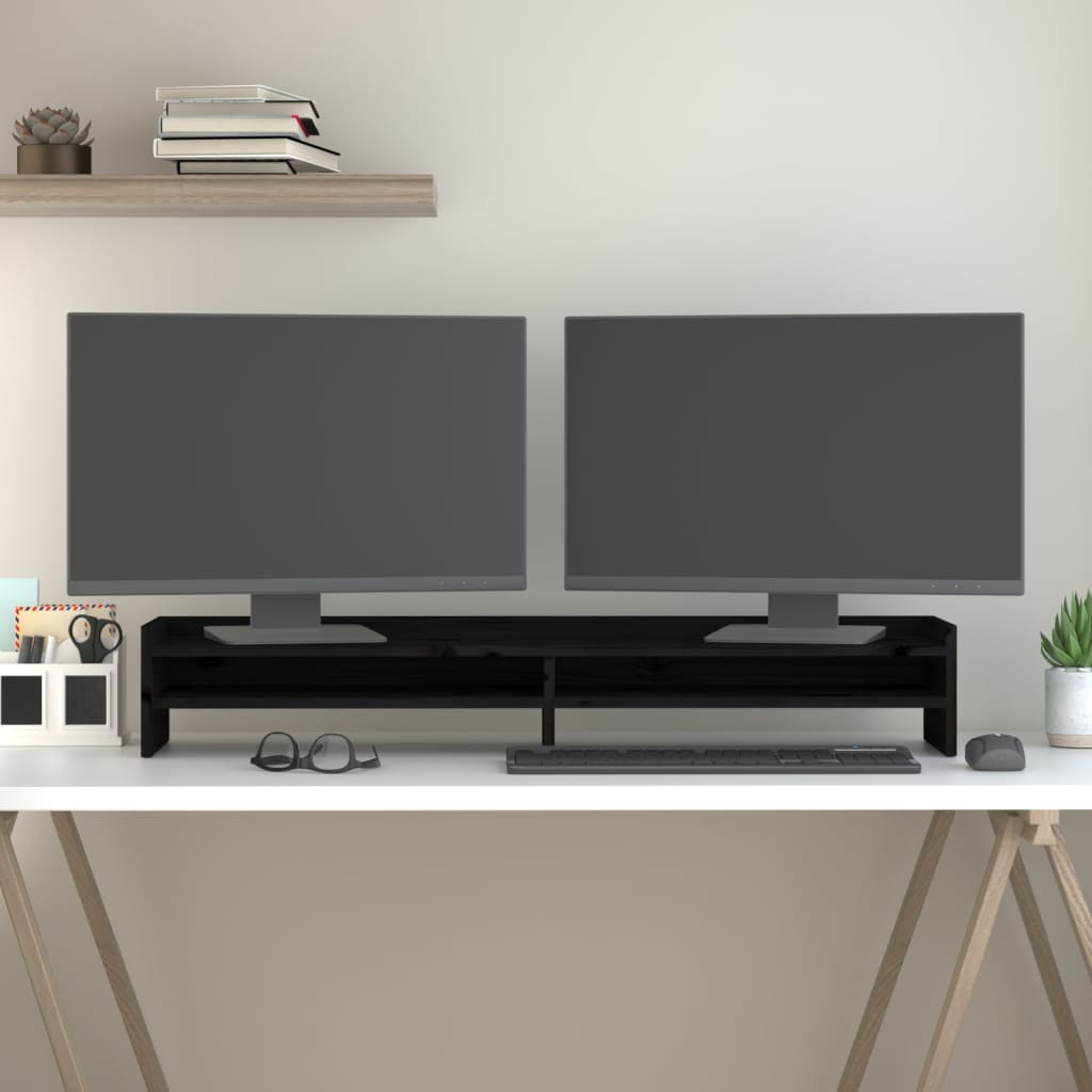 VidaXL support pour moniteur 100x24x16 cm bois de pin massif noir