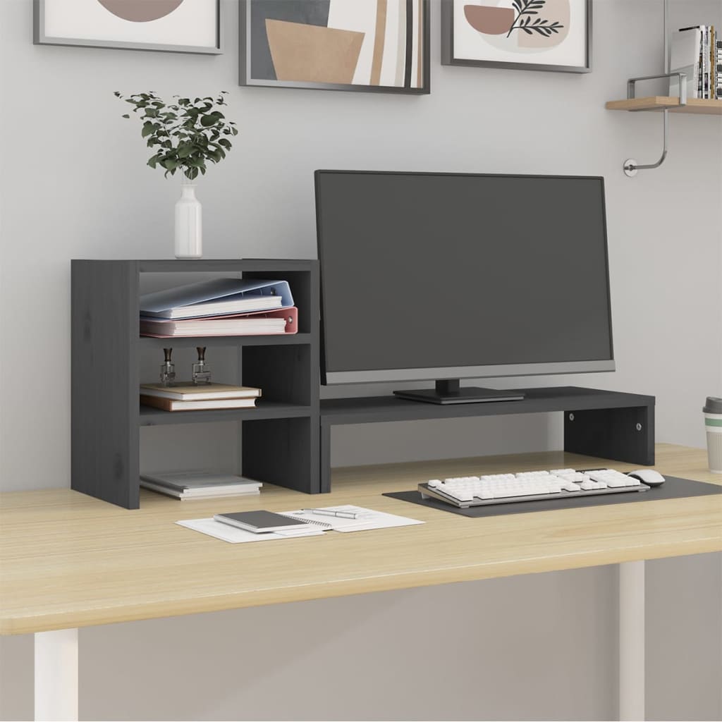 VidaXL support pour moniteur 81x20x30 cm bois de pin massif gris