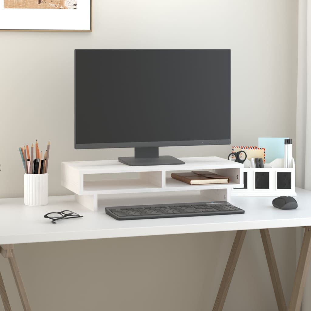 Vidaxx support pour moniteur 60x27x14 cm bois de pin massif blanc