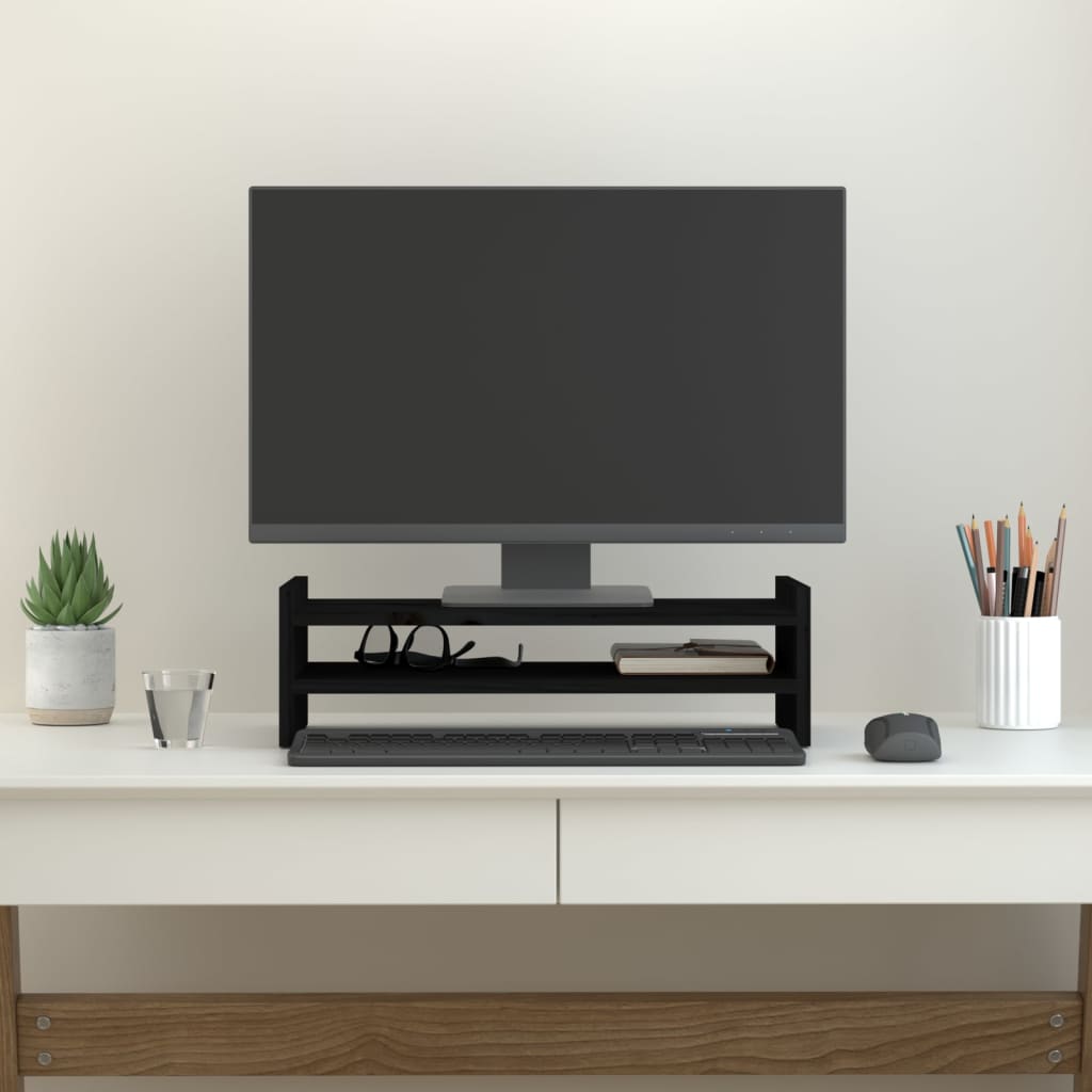 VidaXL support pour moniteur 50x27x15 cm bois de pin massif noir