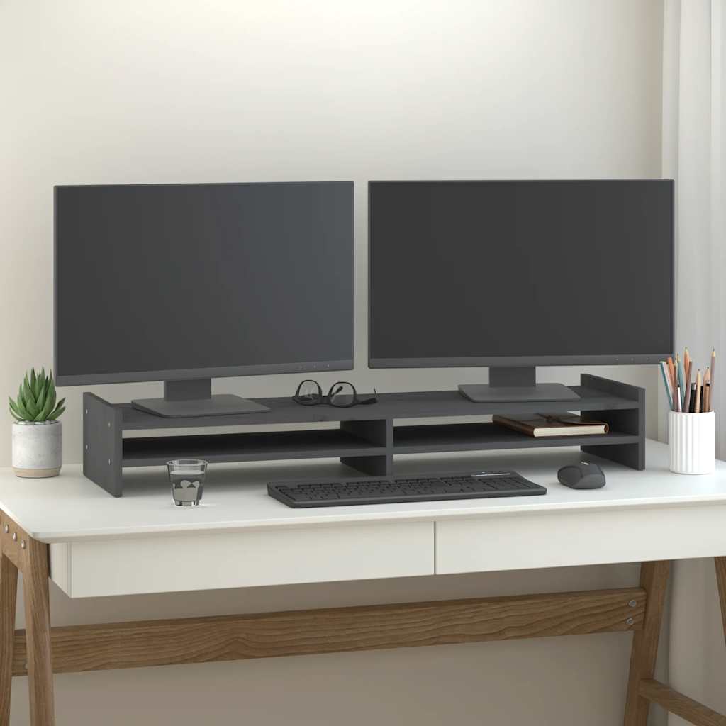 Vidaxx support pour moniteur 100x27x15 cm bois de pin massif gris