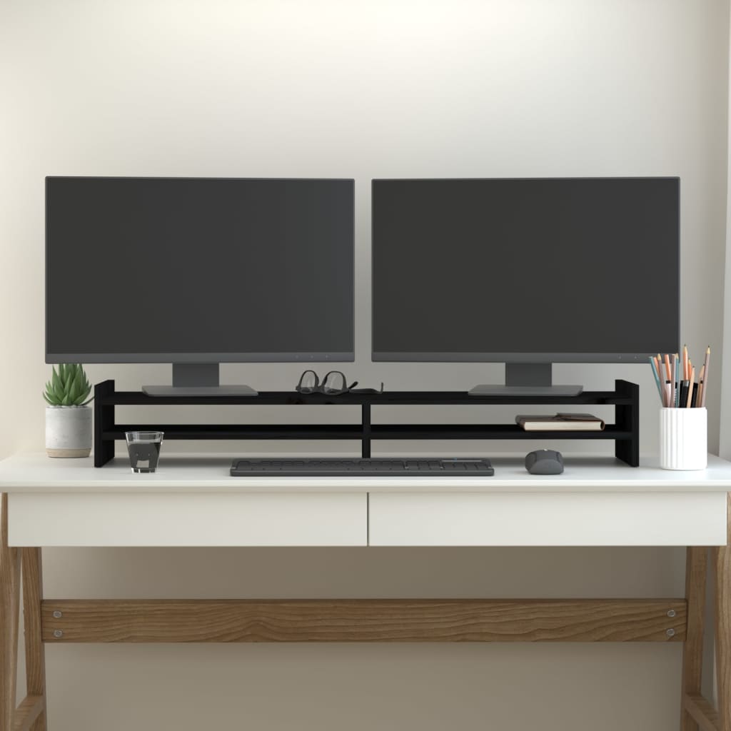 VidaXL Support pour moniteur 100x27x15 cm bois de pin massif noir
