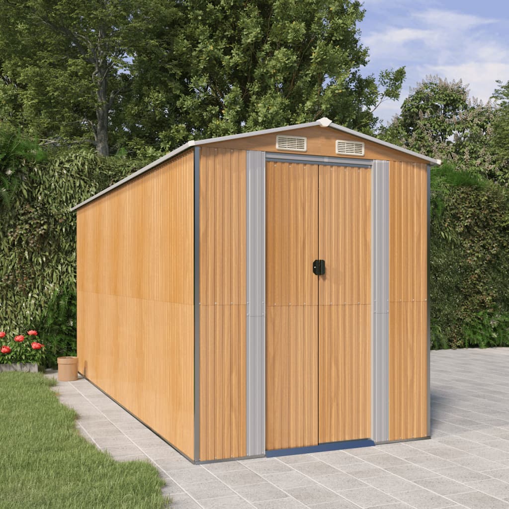 VidaXL Abri de jardin 192x440x223 cm acier galvanisé marron clair
