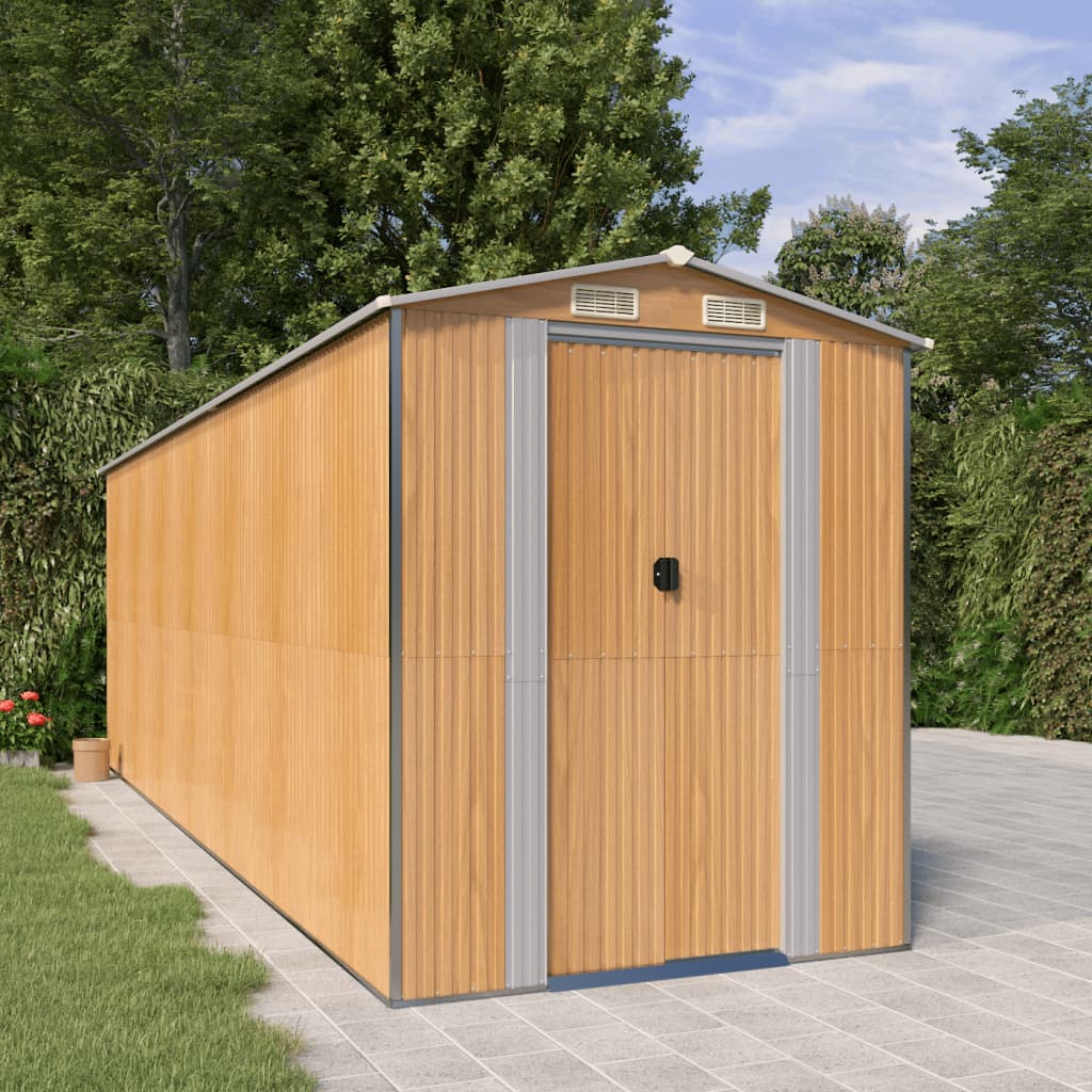 VidaXL Abri de jardin 192x606x223 cm acier galvanisé marron clair