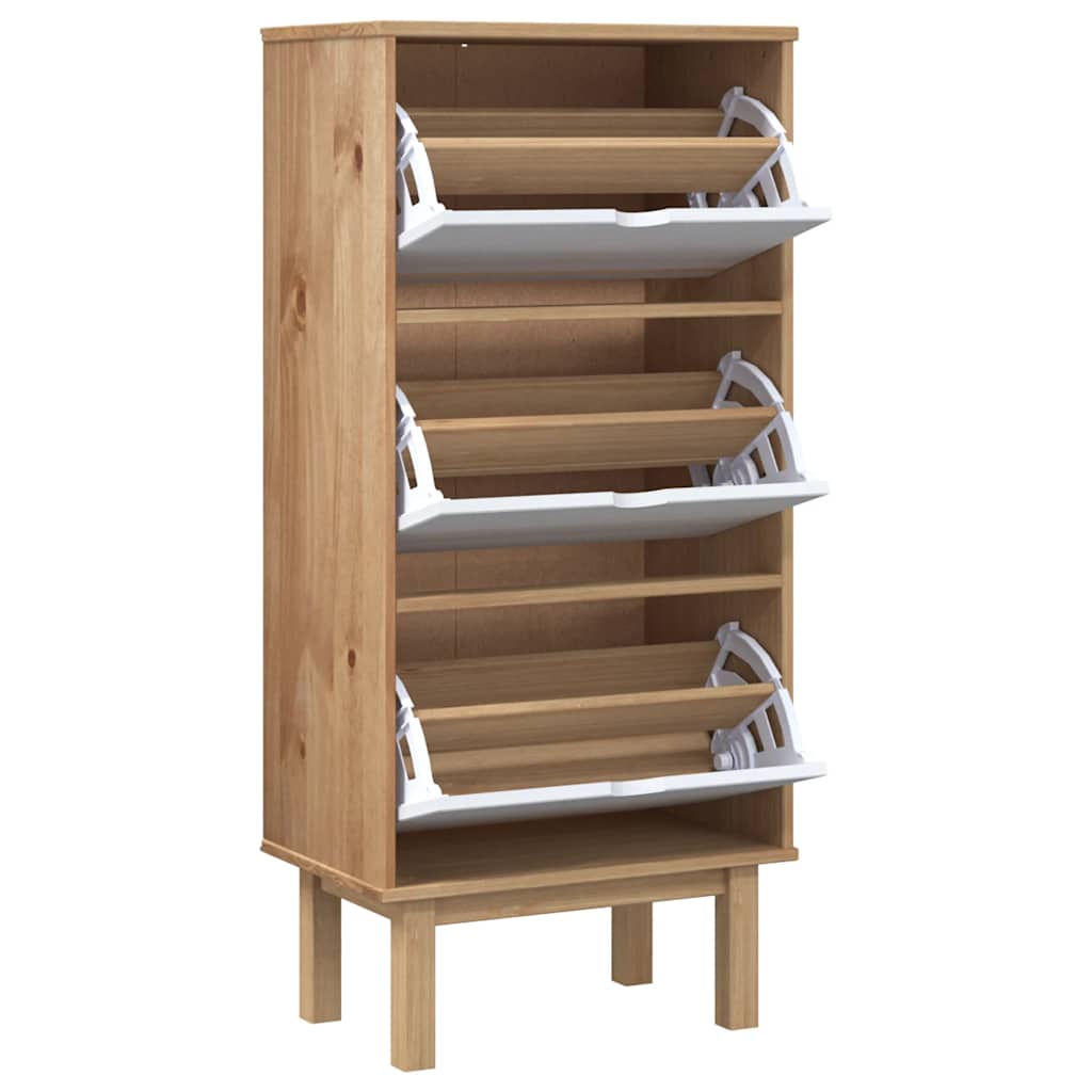 Vidaxl meuble à chaussures otta 3 tiroirs en bois de pin massif marron et blanc