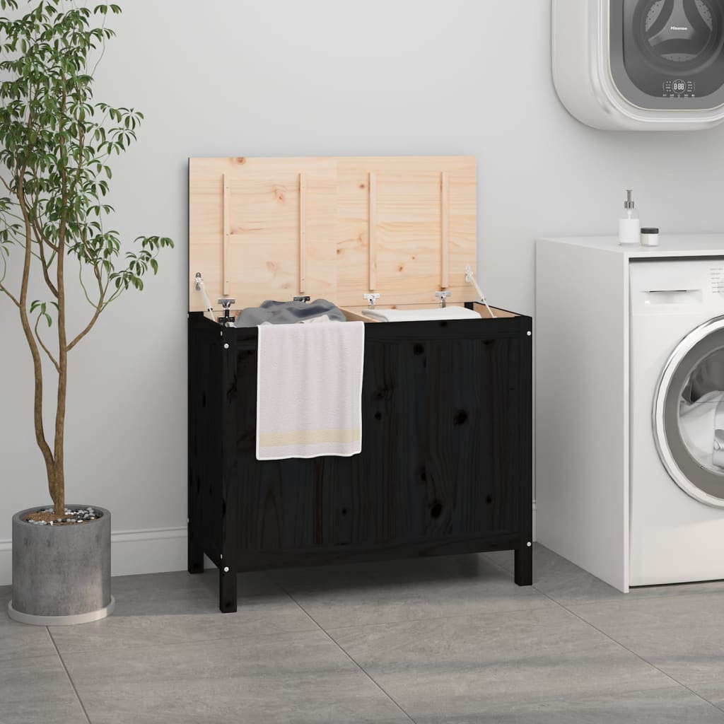 Vidaxx panier à linge 88,5x44x76 cm bois de pin massif noir