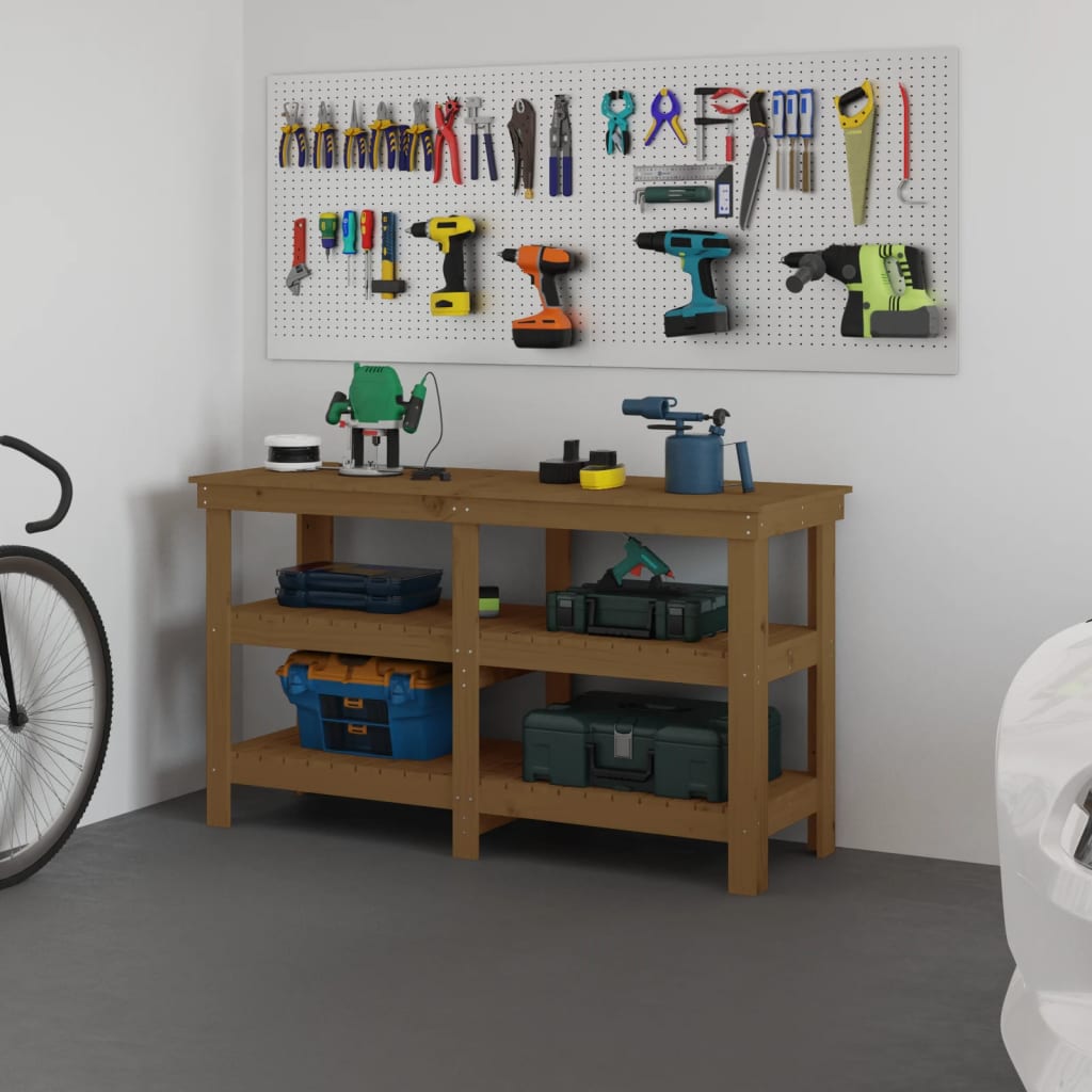 Établi Vidaxx 142,5x50x80 cm bois de pin massif marron miel