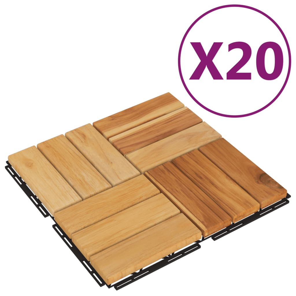 VidaXL Dalles de terrasse 20 pcs 30x30 cm bois de teck massif