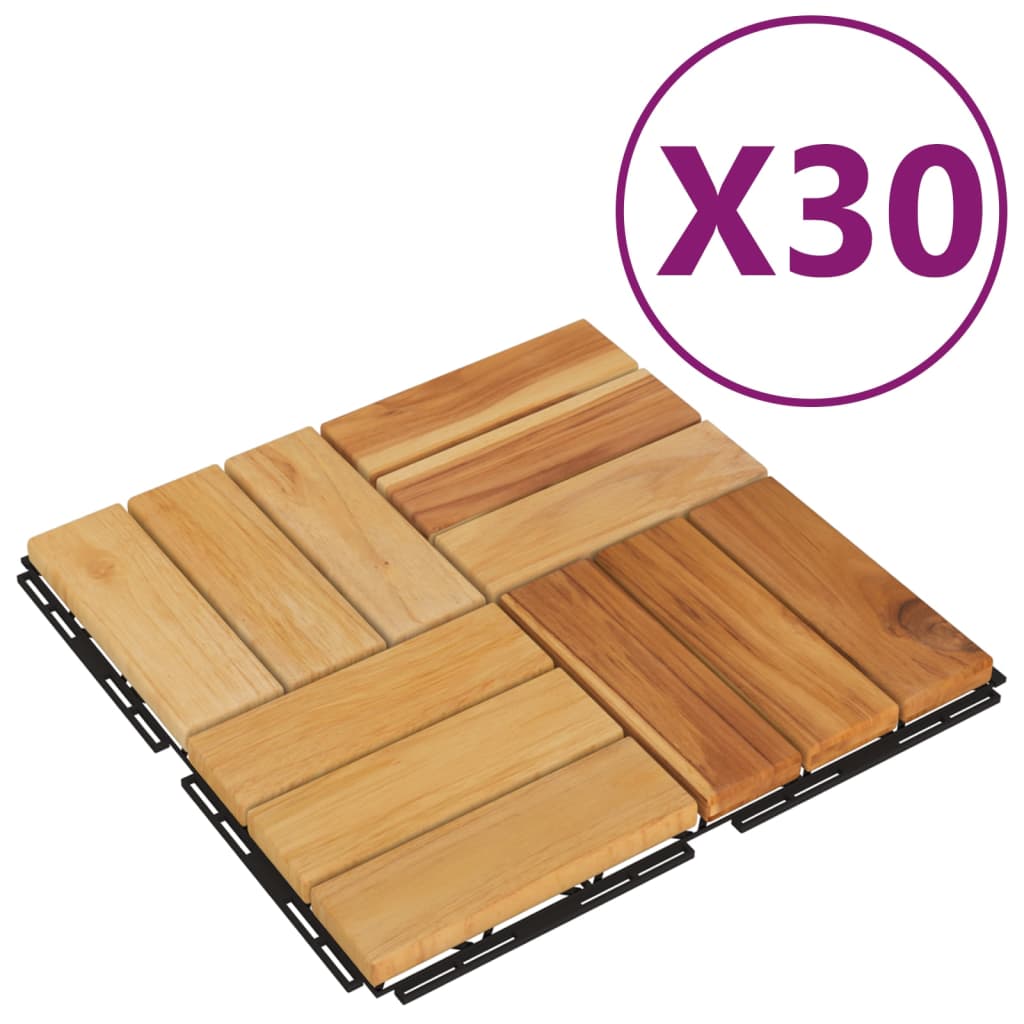 VidaXL Dalles de terrasse 30 pcs 30x30 cm bois de teck massif