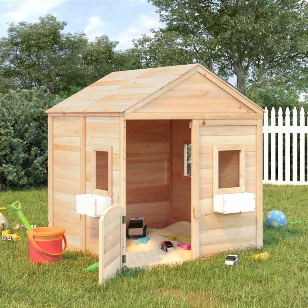VidaXL Playhouse avec porte verrouillable et pots de fleurs en bois de pin massif