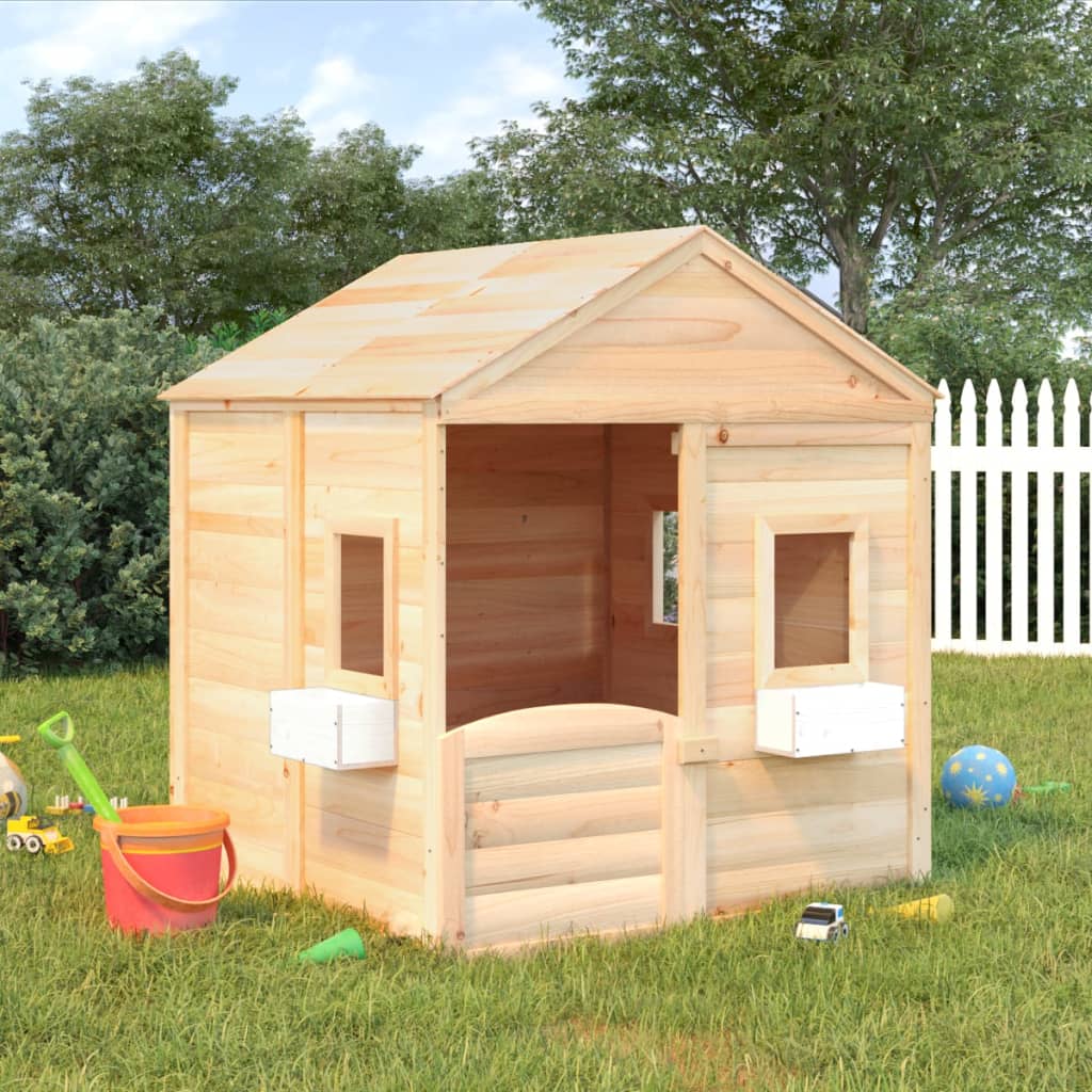 VidaXL Playhouse avec porte verrouillable et pots de fleurs en bois de pin massif