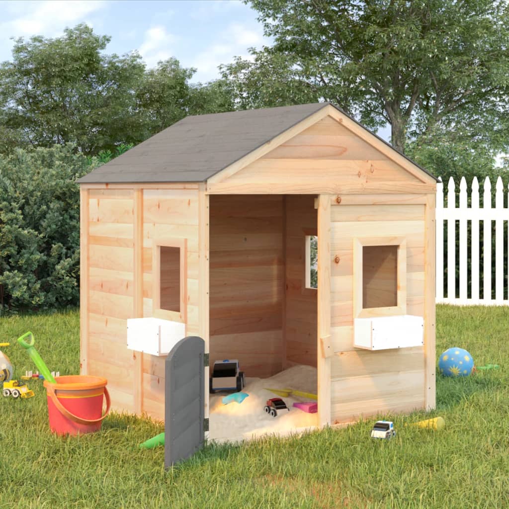 VidaXL Playhouse avec porte verrouillable et pots de fleurs en bois de pin massif