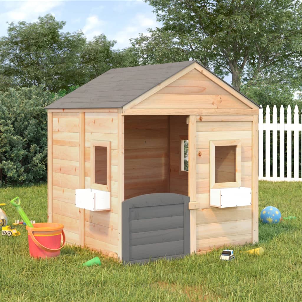 VidaXL Playhouse avec porte verrouillable et pots de fleurs en bois de pin massif