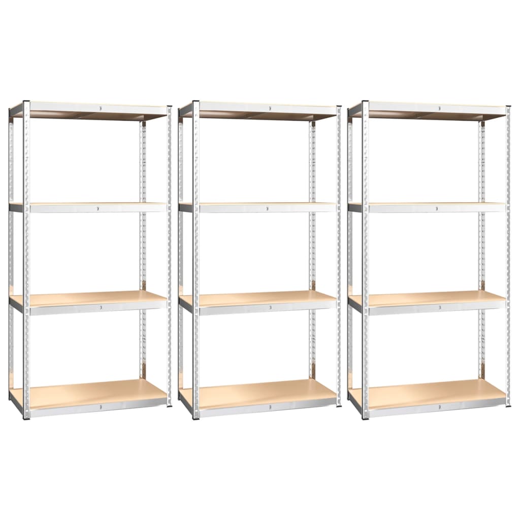 VidaXL étagère de rangement 4 couches 3 pcs acier bois traité couleur argent
