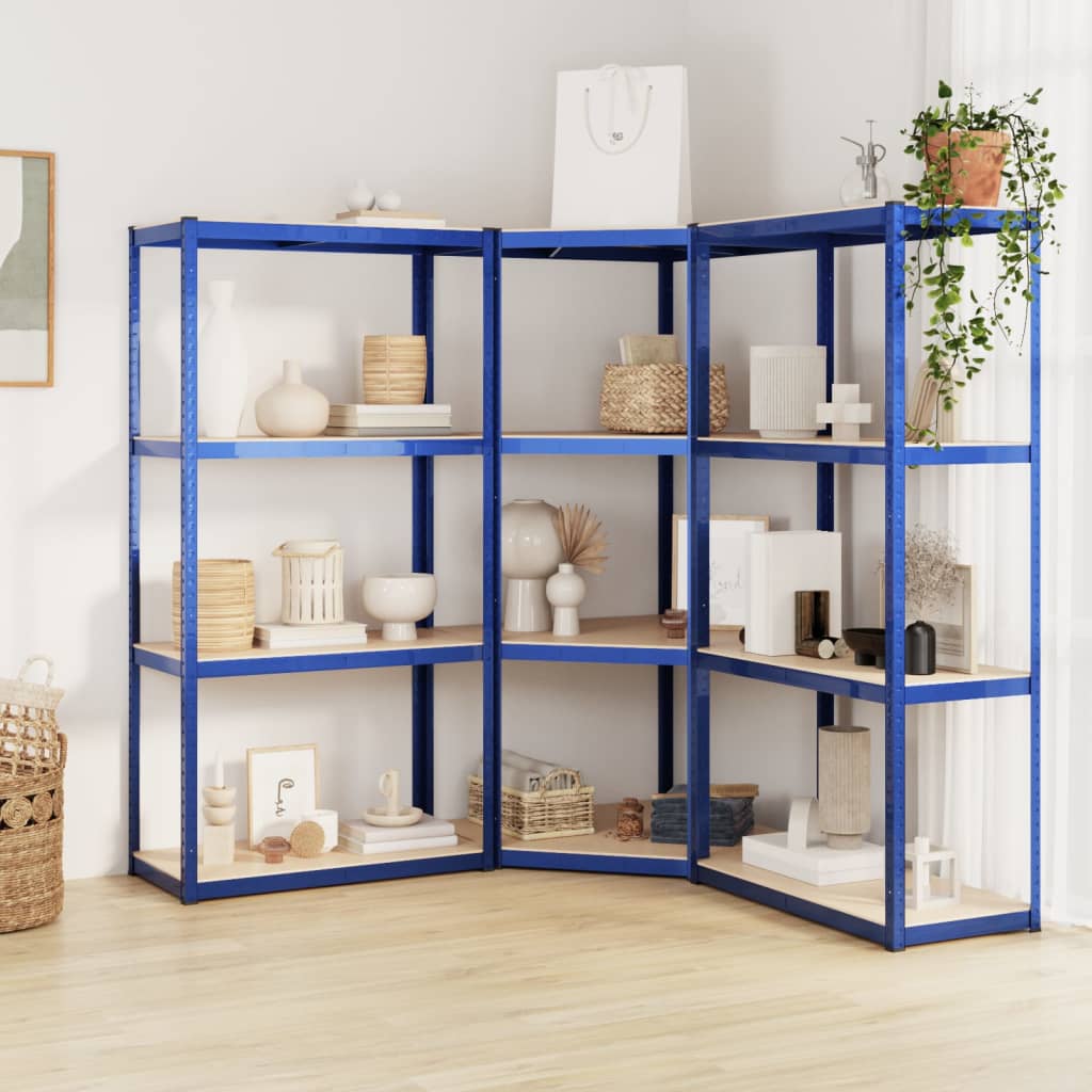 VidaXL Étagère de rangement 4 couches 3 pcs acier bois traité bleu