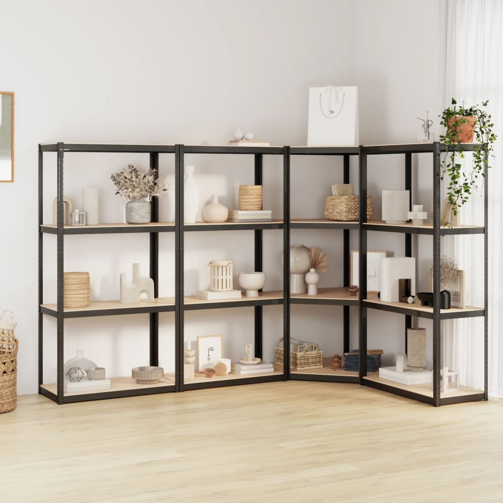 VidaXL Étagères de rangement 4 pcs 4 couches en acier et bois d'ingénierie couleur anthracite