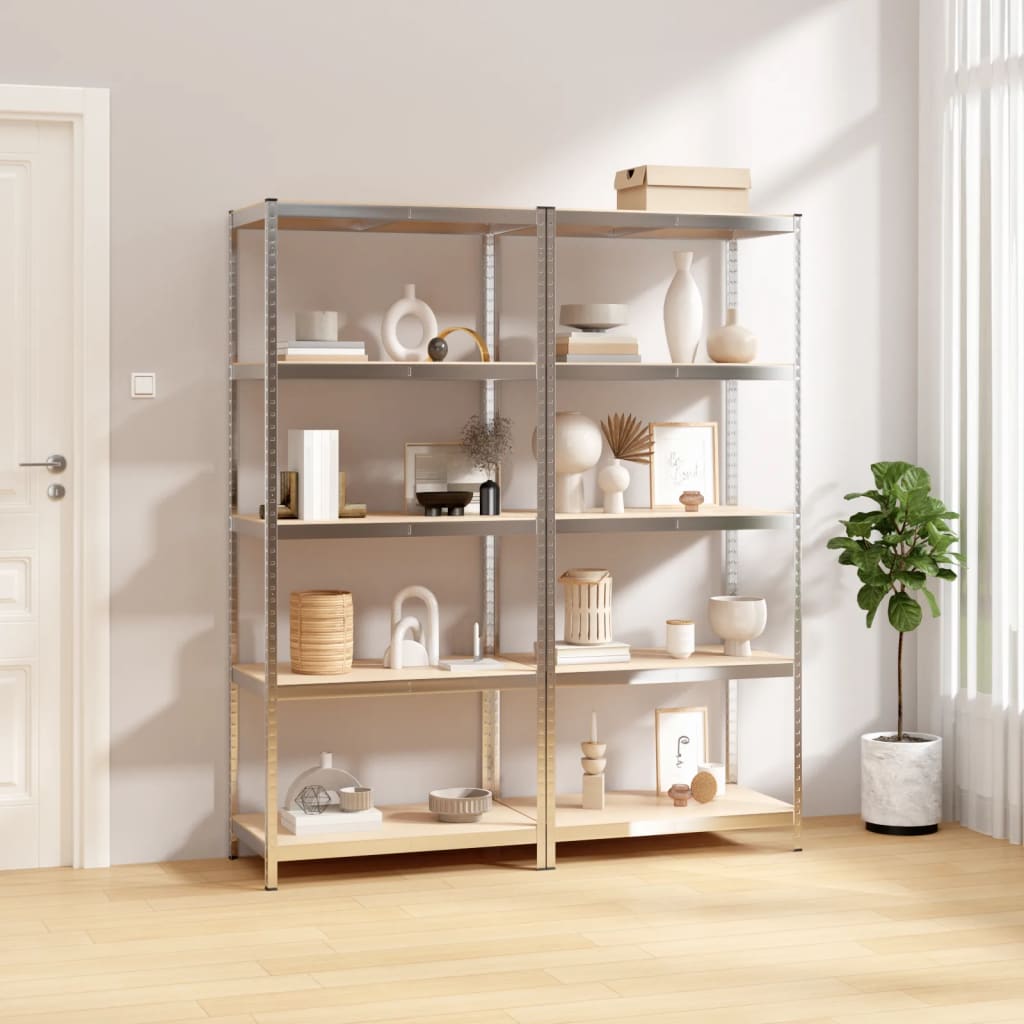 VidaXL Étagère de rangement 5 couches 2 pcs acier et bois d'ingénierie couleur argent