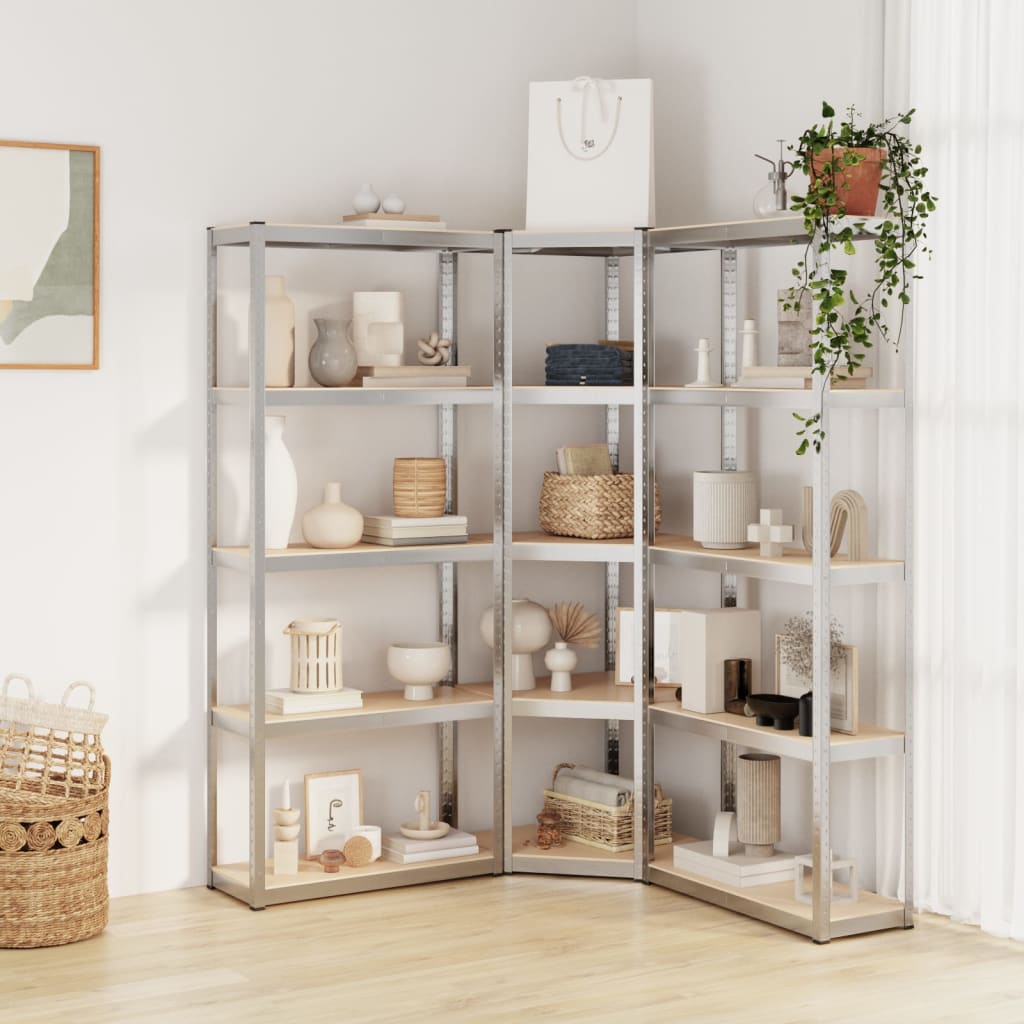 VidaXL Étagère de rangement 5 couches 3 pcs acier et bois d'ingénierie couleur argent