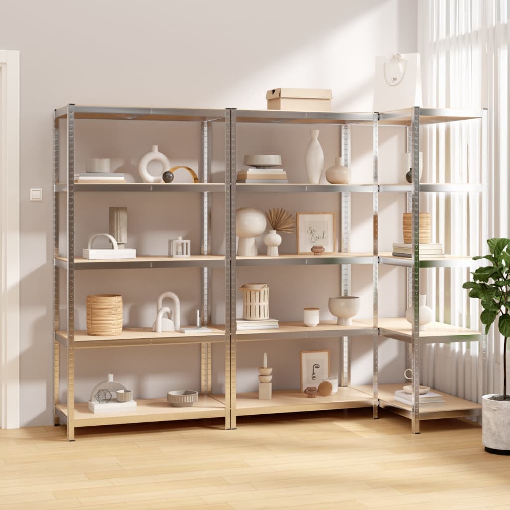 VidaXL Étagère de rangement 5 couches 3 pcs acier et bois d'ingénierie couleur argent