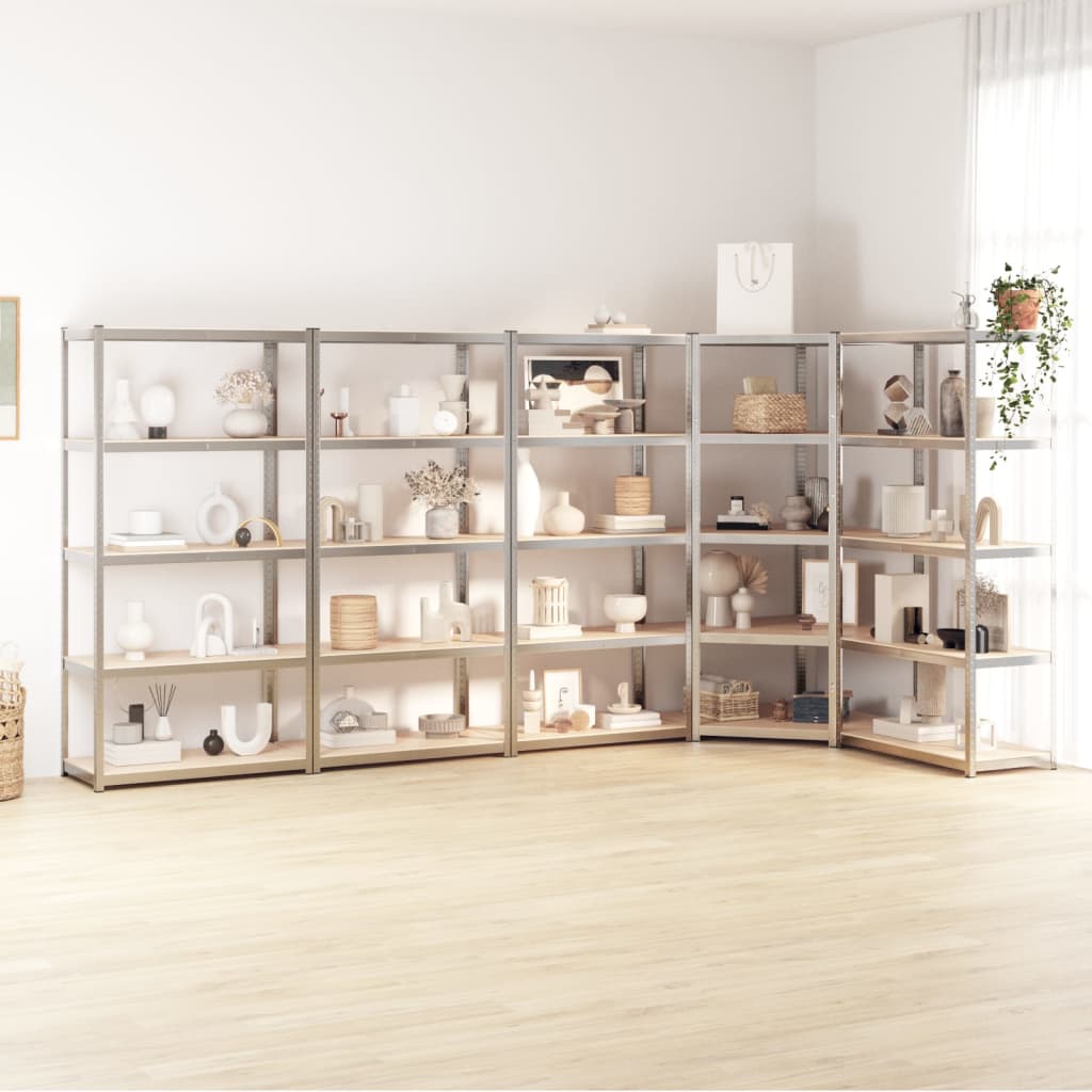 VidaXL Étagères de rangement 5 couches 5 pcs acier et bois d'ingénierie couleur argent