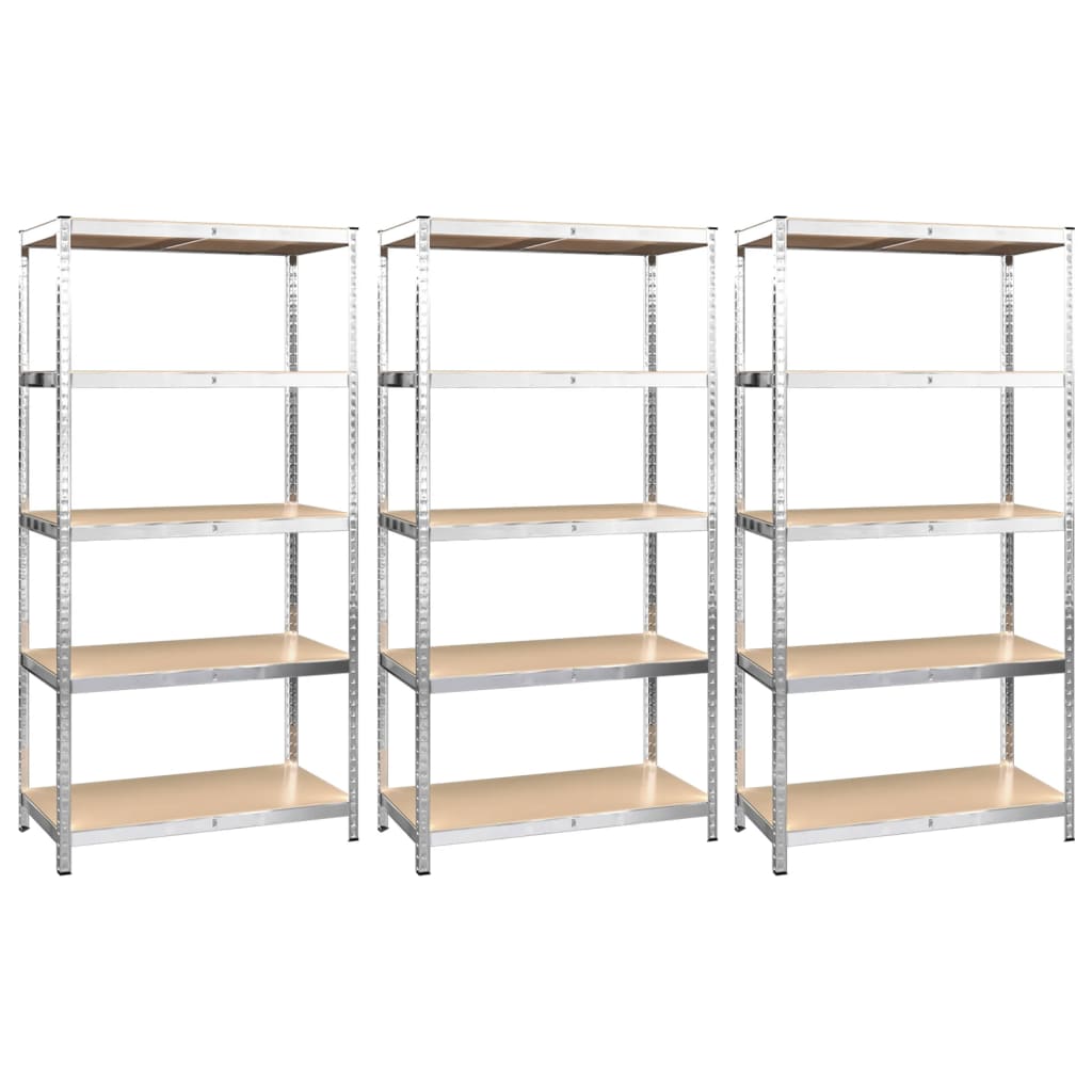 VidaXL Étagère de rangement 5 couches 3 pcs acier et bois d'ingénierie couleur argent