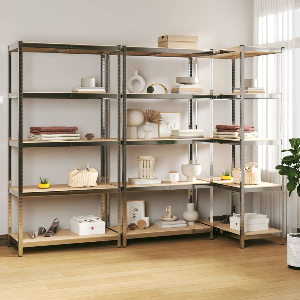 VidaXL Étagère de rangement 5 couches 3 pcs acier et bois d'ingénierie couleur argent